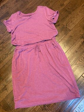 32 Degrees Heathered Pink Drawstring Midi T-Shirt Dress